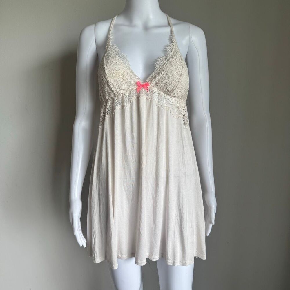 Victoria’s Secret Lace Babydoll Chemise Nightgown Pink Bow Size S